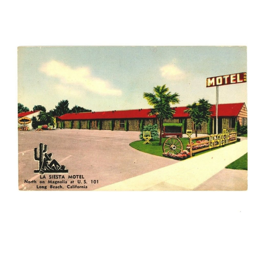 Vintage Postcard La Siesta Motel Long Beach California Travel Hotel Unposted USA